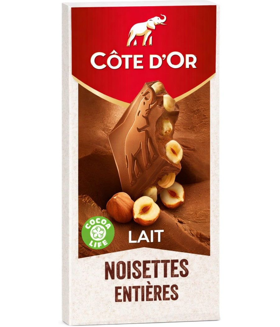 TABLETTE DE CHOCOLAT AU LAIT CÔTE D'OR NOISETTES ENTIÈRES 180G