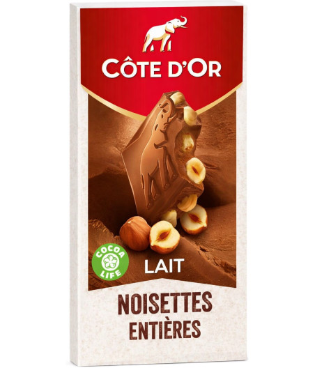 TABLETTE DE CHOCOLAT AU LAIT NOISETTES ENTIÈRES CÔTE D'OR 180G