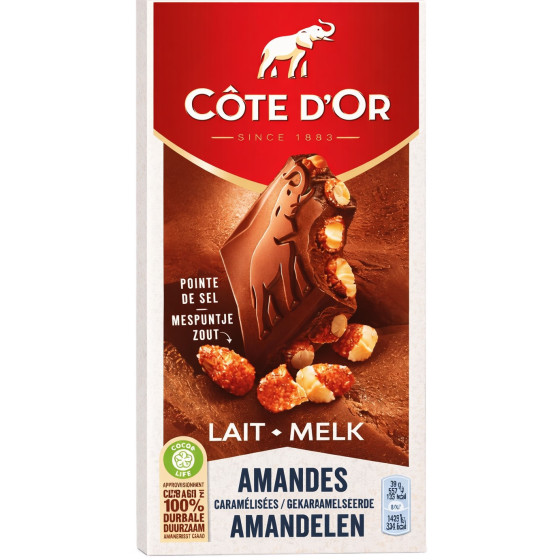 TABLETTE DE CHOCOLAT AU LAIT CÔTE D'OR AMANDES 180G