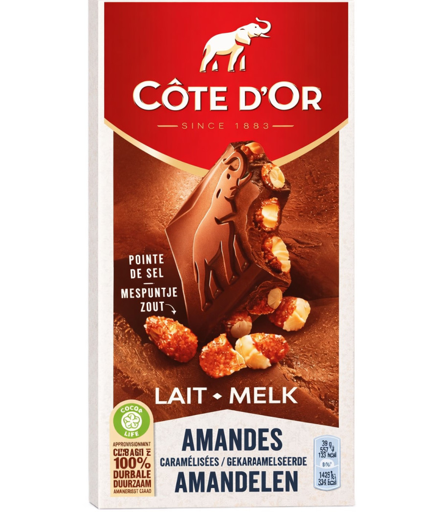 TABLETTE DE CHOCOLAT AU LAIT CÔTE D'OR AMANDES 180G
