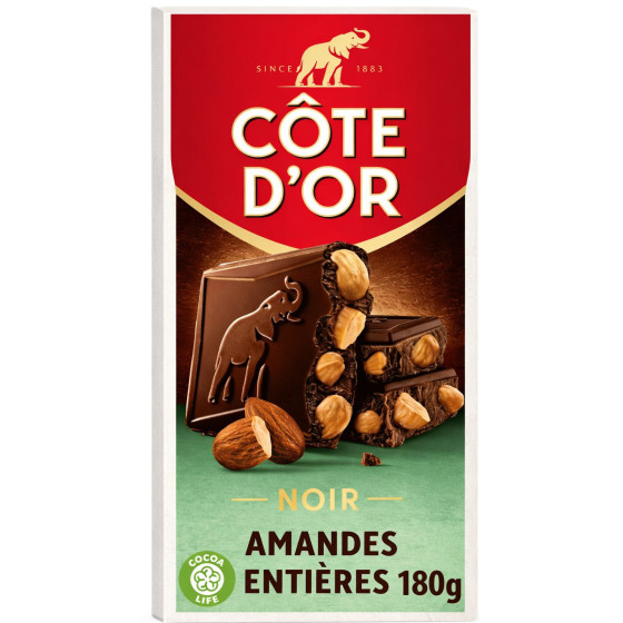 TABLETTE DE CHOCOLAT NOIR AMANDES ENTIÈRES CÔTE D'OR 180G