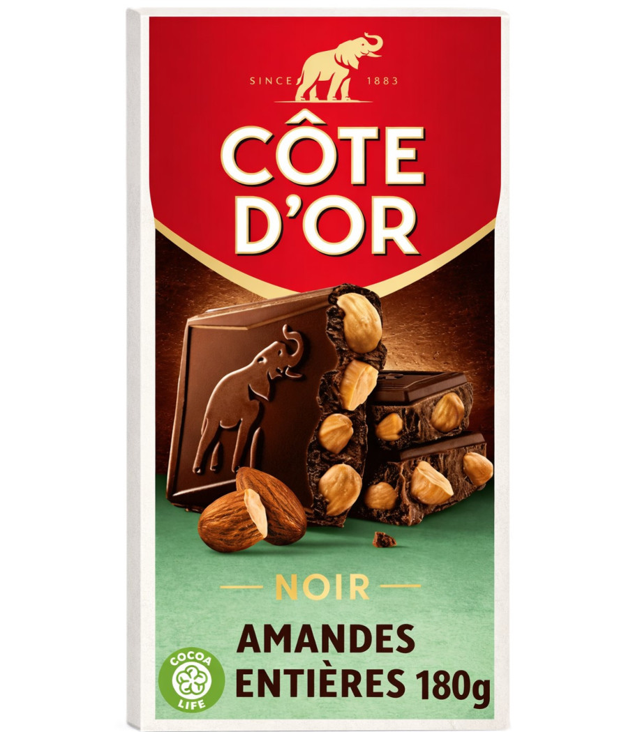 TABLETTE DE CHOCOLAT NOIR AMANDES ENTIÈRES CÔTE D'OR 180G