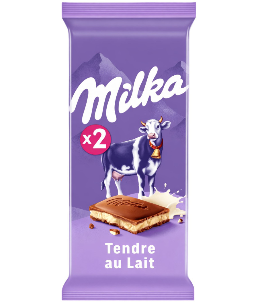 TABLETTE DE CHOCOLAT TENDRE AU LAIT MILKA 2X100G
