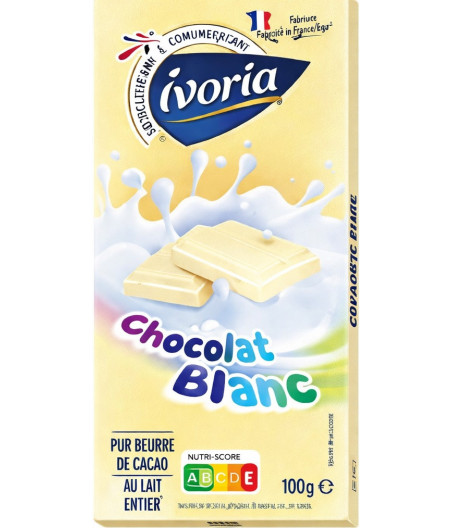 TABLETTE DE CHOCOLAT BLANC IVARIA 100G