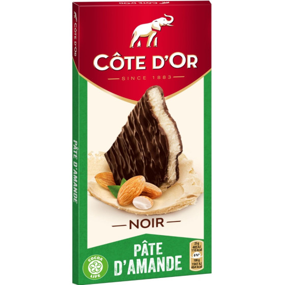 TABLETTE DE CHOCOLAT NOIR AU PÂTE D'AMANDE CÔTE D'OR 150G