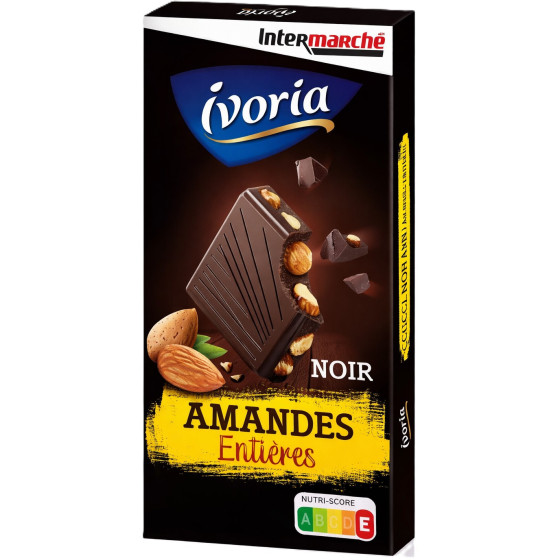 TABLETTE DE CHOCOLAT NOIR IVORIA AMANDES ENTIÈRES 200G