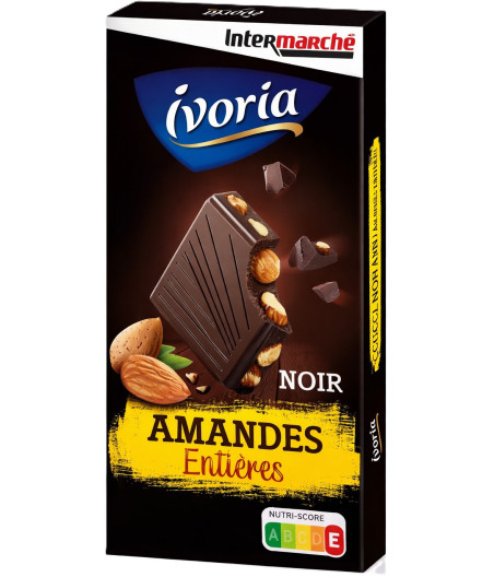 TABLETTE DE CHOCOLAT NOIR IVORIA AMANDES ENTIÈRES 200G