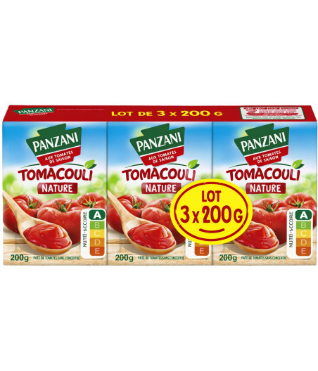 PUREE DE TOMATE TOMACOULI NATURE PANZANI 3X200G