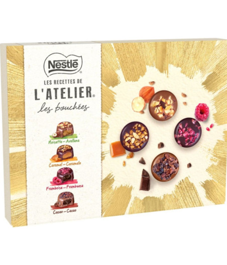 L’ATELIER LES BOUCHEES NOISETTE FRAMBOISE CARAMEL CACAO NESTLE 186G