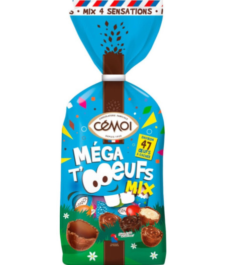 OEUFS AU CHOCOLAT MEGA T'OEUFS MIX CEMOI 393G
