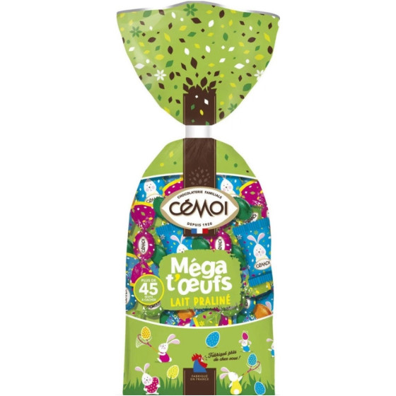 OEUFS AU CHOCOLATS AU LAIT PRALINE MEGA T'OEUFS CEMOI 450G