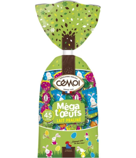 OEUFS AU CHOCOLATS AU LAIT PRALINE MEGA T'OEUFS CEMOI 450G