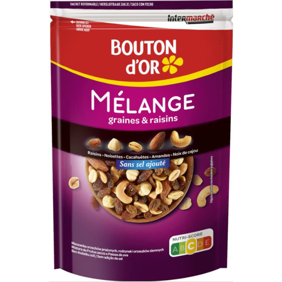 MELANGE GRAINES ET RAISINS SANS SEL AJOUTE BOUTON D'OR 150G