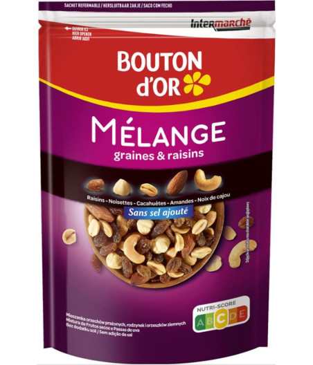 MELANGE GRAINES ET RAISINS SANS SEL AJOUTE BOUTON D'OR 150G