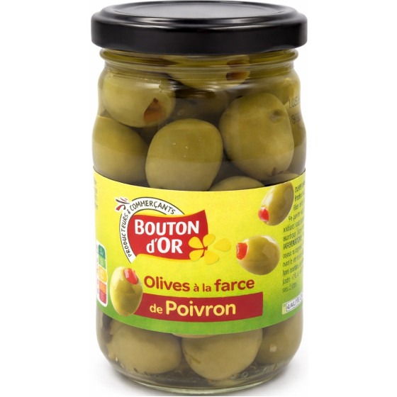 OLIVES A LA FARCE DE POIVRON BOUTON D'OR 120G