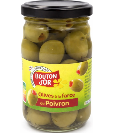 OLIVES A LA FARCE DE POIVRON BOUTON D'OR 120G