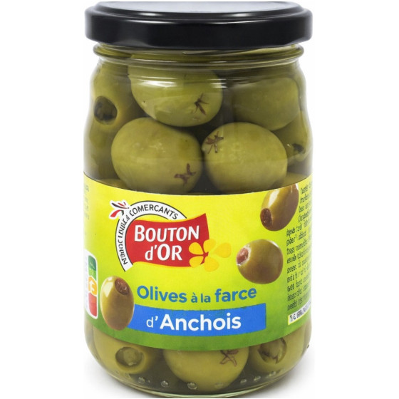 OLIVES A LA FARCE D'ANCHOIS BOUTON D'OR 120G