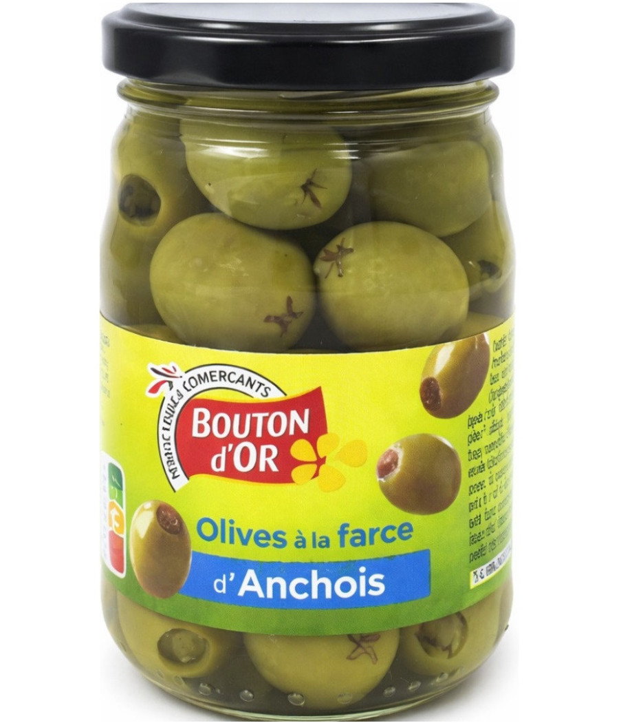 OLIVES A LA FARCE D'ANCHOIS BOUTON D'OR 120G