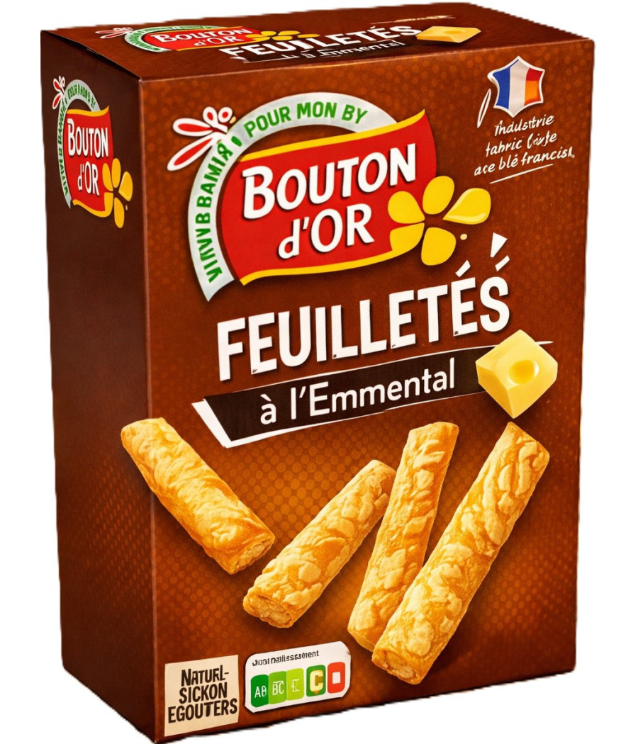 BISCUITS FEUILLETE EMMENTAL BOUTON D'OR 85G