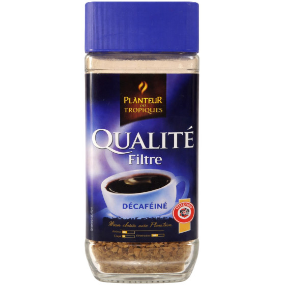 CAFE SOLUBLE DECAFEINE QUALITE FILTRE PLANTEUR DES TROPIQUES 100G