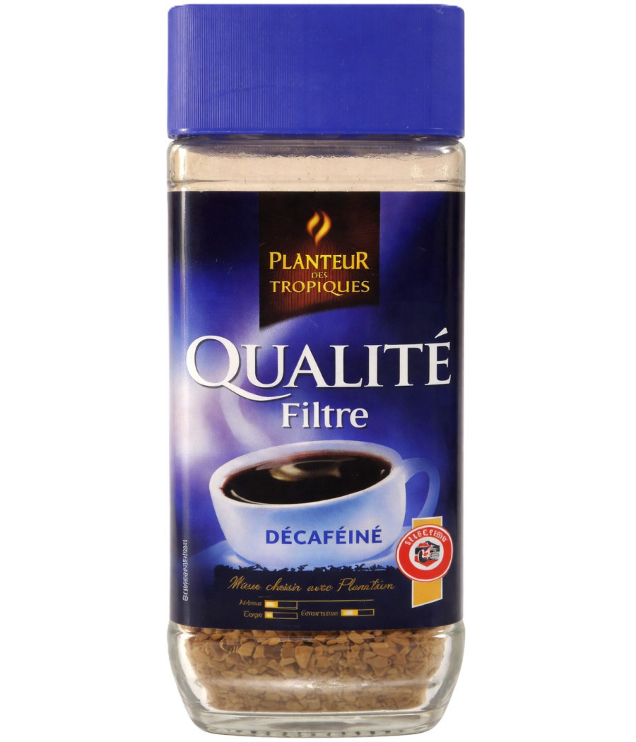 CAFE SOLUBLE DECAFEINE QUALITE FILTRE PLANTEUR DES TROPIQUES 100G