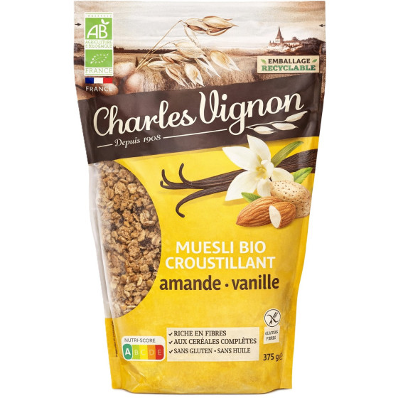 CEREALES MUESLI BIO CROUSTILLANT AMANDE VANILLE CHARLES VIGNON 375G