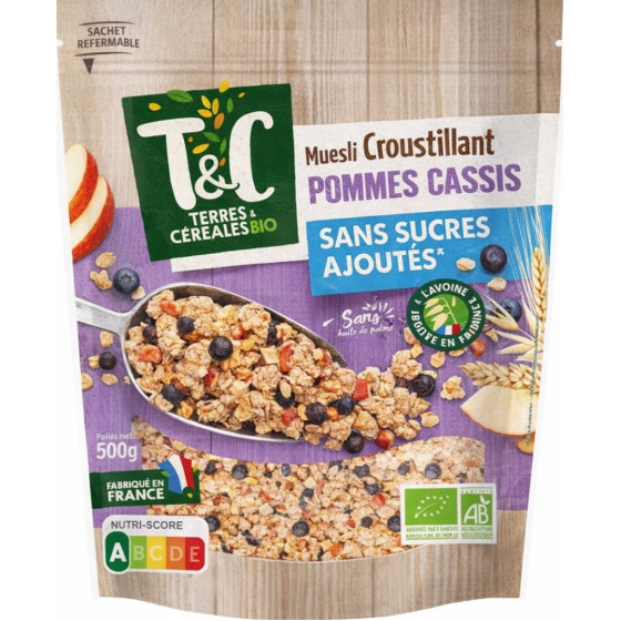 CEREALES MUESLI POMMES CASSIS BIO TERRE ET CEREALES 500G