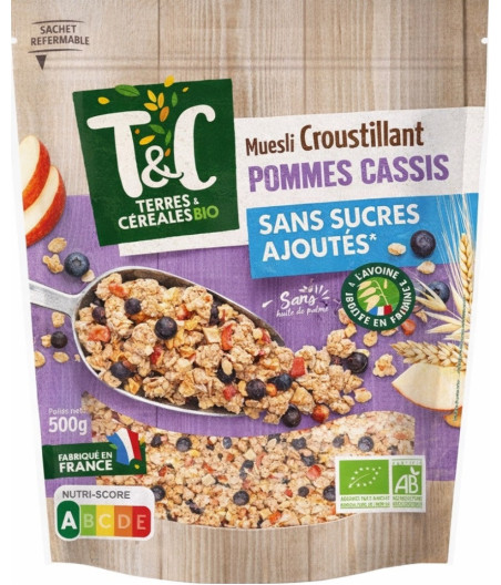 CEREALES MUESLI POMMES CASSIS BIO TERRE ET CEREALES 500G