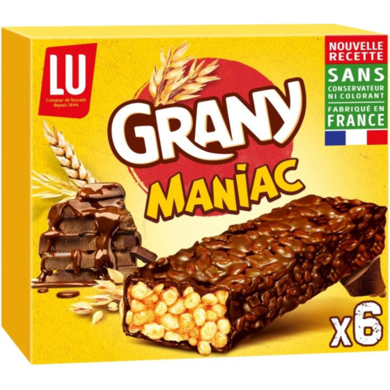 BARRE DE CEREALES AU CHOCOLAT GRANY MANIAC LU 160G