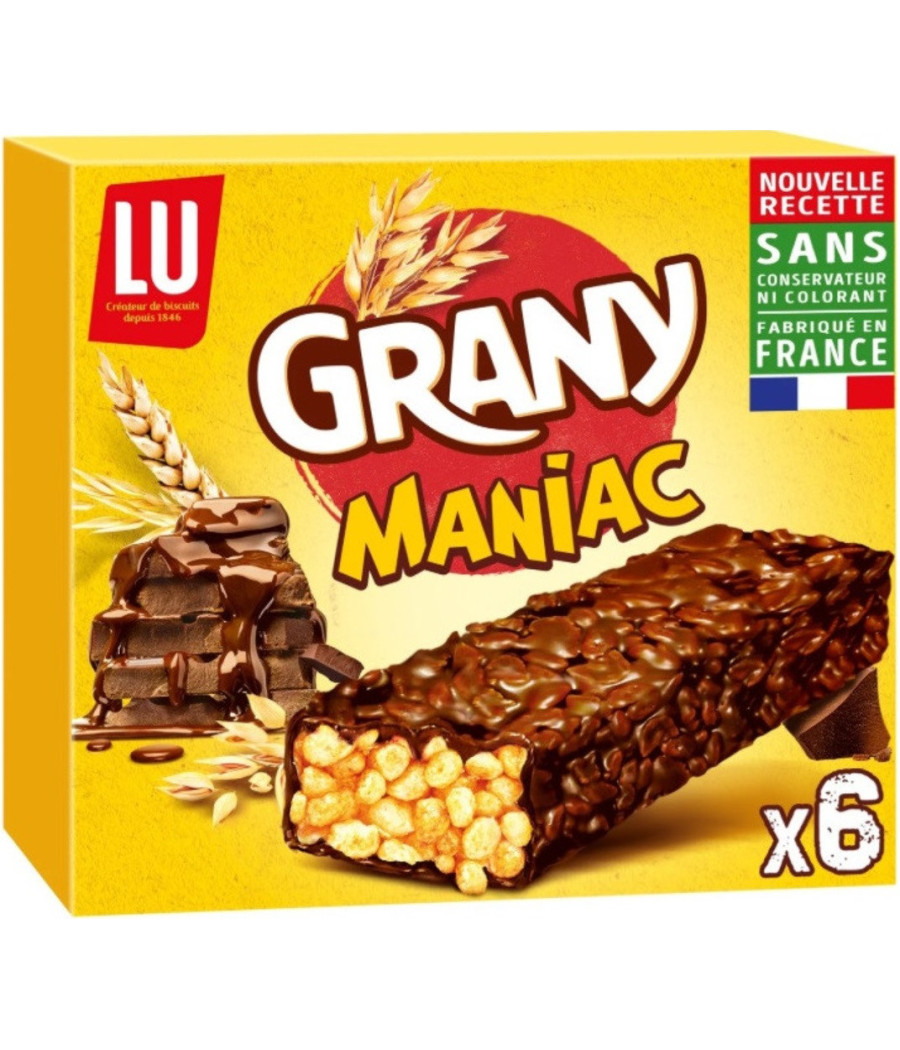 BARRE DE CEREALES AU CHOCOLAT GRANY MANIAC LU 160G
