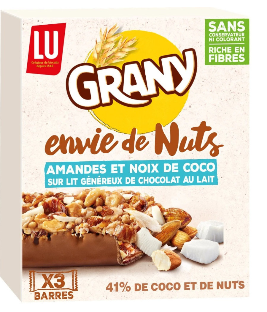 BARRES DE CEREALES GRANY ENVIE DE NUTS NOIX DE COCO LU 120G