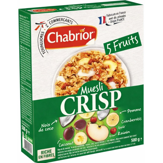 CEREALES MUESLI CRISP 5 FRUITS CHABRIOR 500G