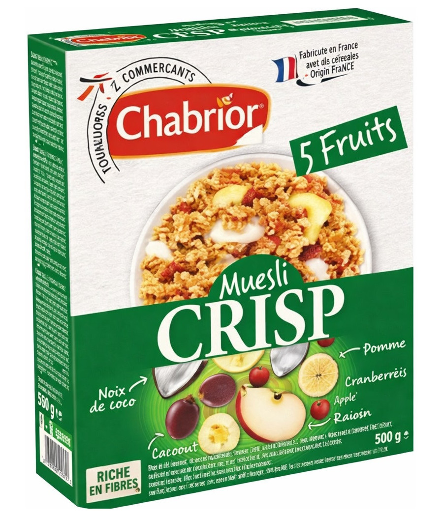 CEREALES MUESLI CRISP 5 FRUITS CHABRIOR 500G
