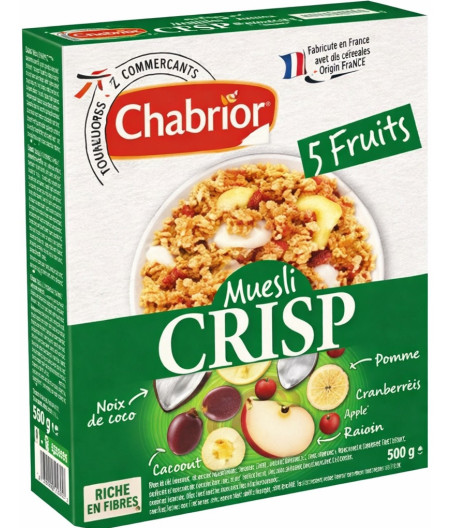 CEREALES MUESLI CRISP 5 FRUITS CHABRIOR 500G
