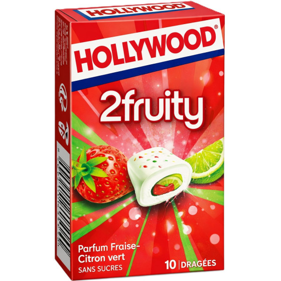 CHEWING-GUM 2FRUITY FRAISE CITRON VERT HOLLYWOOD 22G