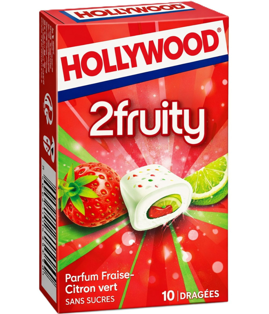 CHEWING-GUM 2FRUITY FRAISE CITRON VERT HOLLYWOOD 22G