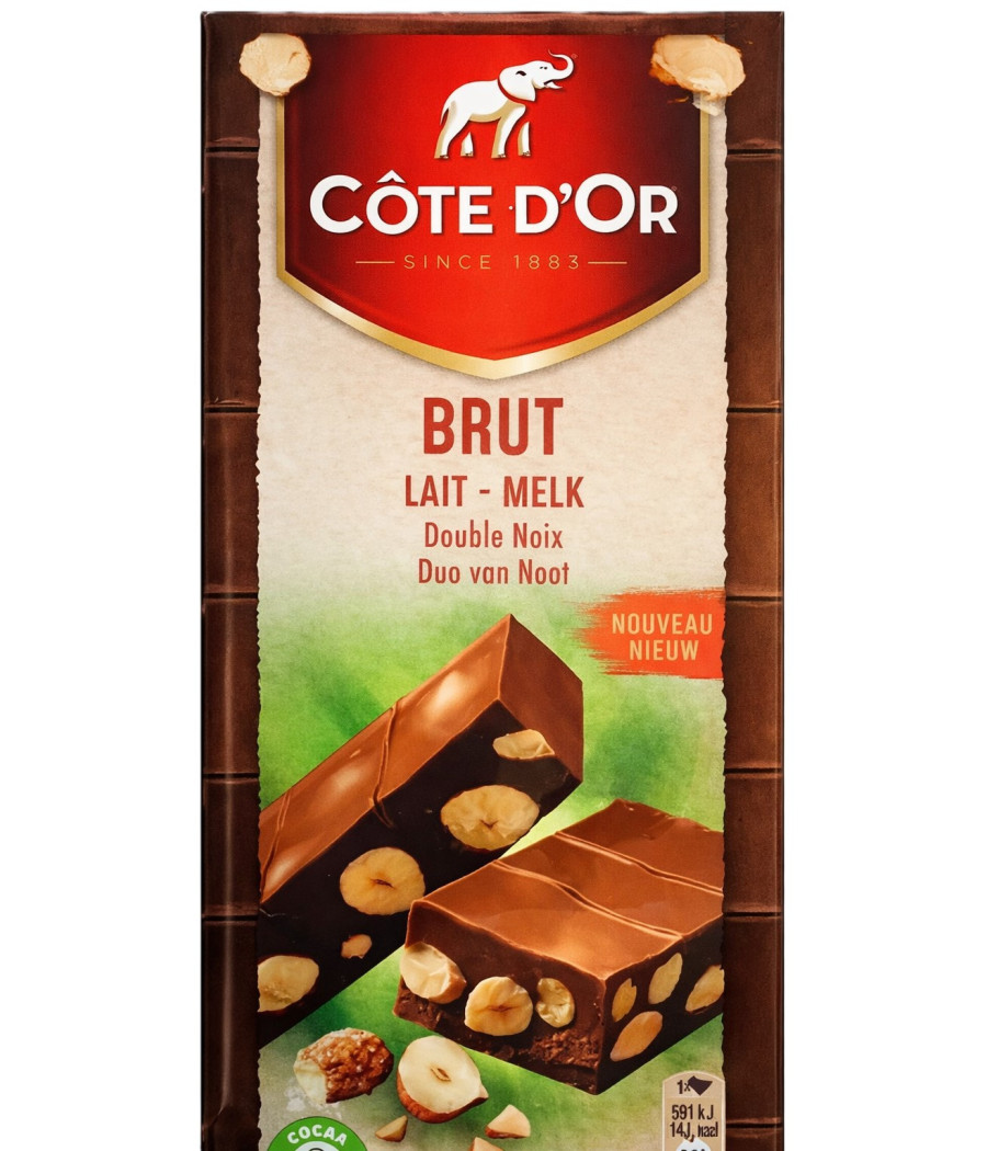 TABLETTE DE CHOCOLAT AU LAIT BRUT DOUBLE NOIX CÔTE D'OR 180G