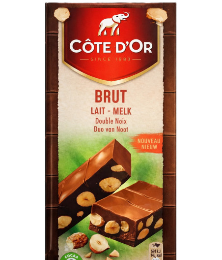 TABLETTE DE CHOCOLAT AU LAIT BRUT DOUBLE NOIX CÔTE D'OR 180G