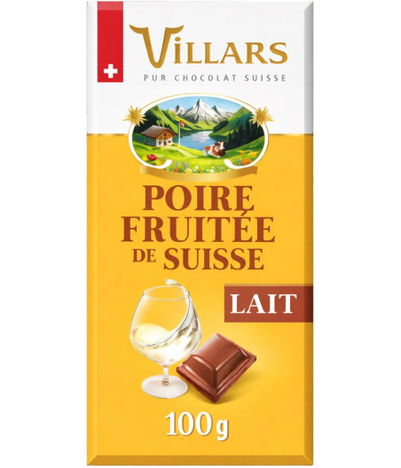 TABLETTE DE CHOCOLAT LAIT POIRE FRUITEE DE SUISSE VILLARS 100G