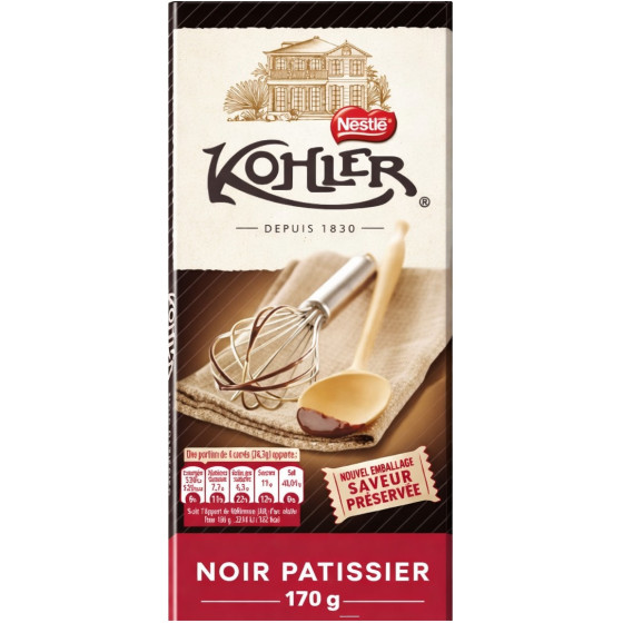 TABLETTE DE CHOCOLAT NOIR PATISSIER KOHLER NESTLE 170G