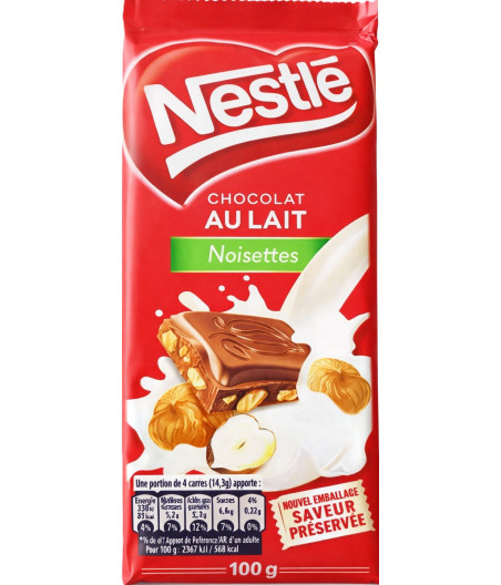TABLETTE DE CHOCOLAT AU LAIT NOISETTES NESTLE 100G