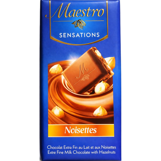 TABLETTE DE CHOCOLAT AU LAIT SENSATIONS NOISETTES MAESTRO 90G