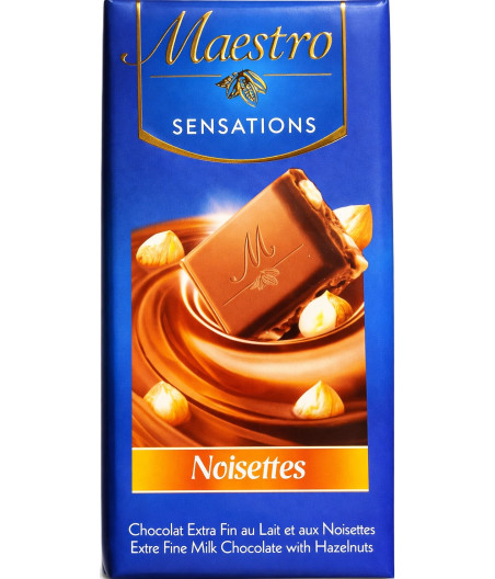TABLETTE DE CHOCOLAT AU LAIT SENSATIONS NOISETTES MAESTRO 90G