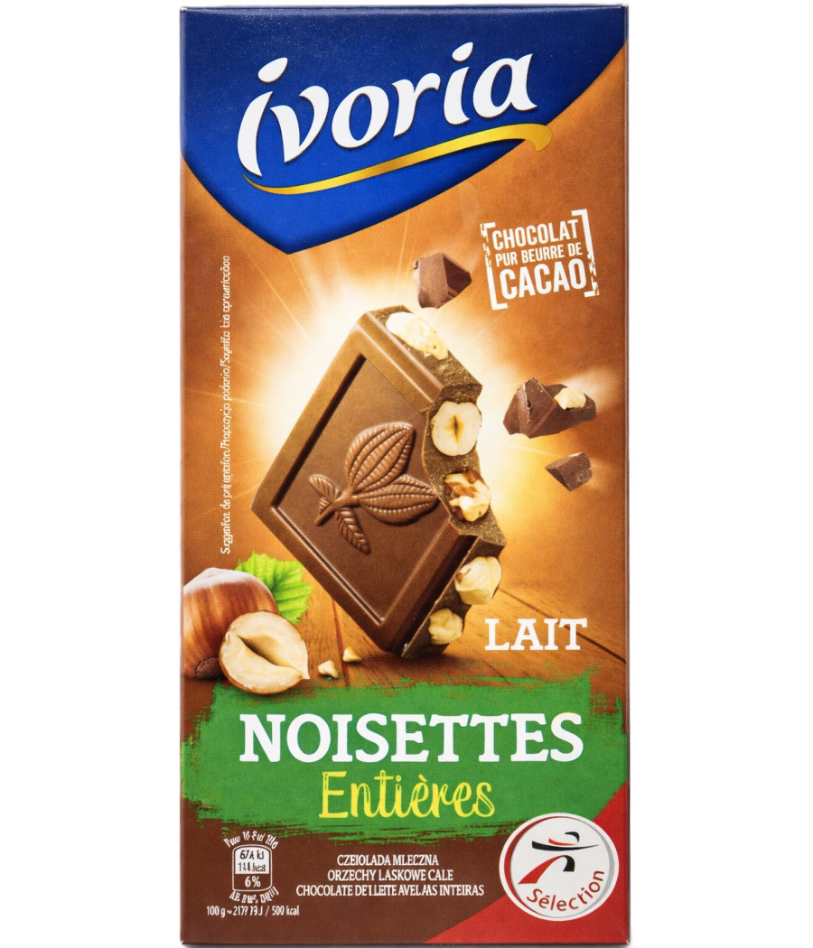 TABLETTE DE CHOCOLAT AU LAIT NOISETTES IVORIA 200G