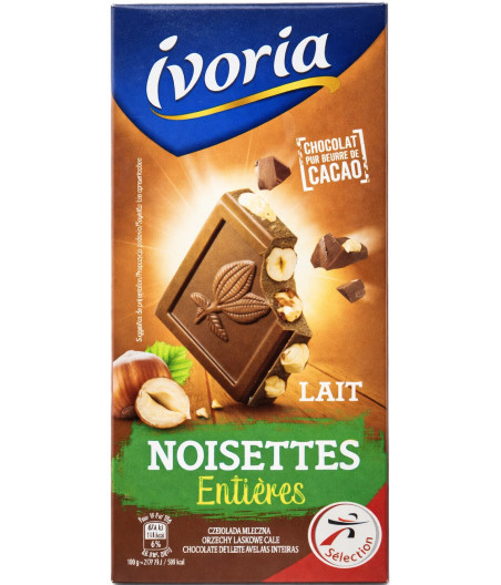 TABLETTE DE CHOCOLAT AU LAIT NOISETTES IVORIA 200G