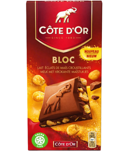 TABLETTE DE CHOCOLAT AU LAIT ECLATS DE MAIS COTE D'OR 180G