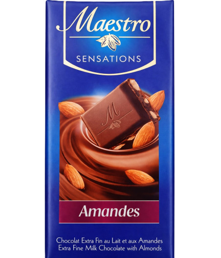 TABLETTE DE CHOCOLAT SENSATIONS AUX AMANDES MAESTRO 90G