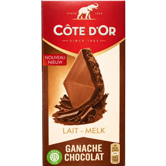 TABLETTE DE CHOCOLAT AU LAIT GANACHE COTE D'OR 155G