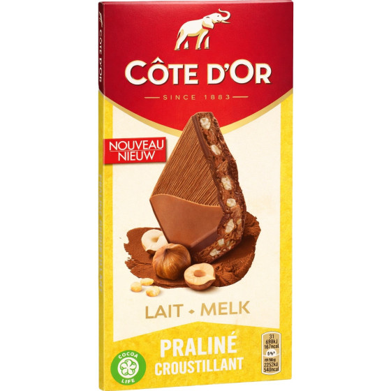 TABLETTE DE CHOCOLAT AU LAIT PRALINE COTE D'OR 155G