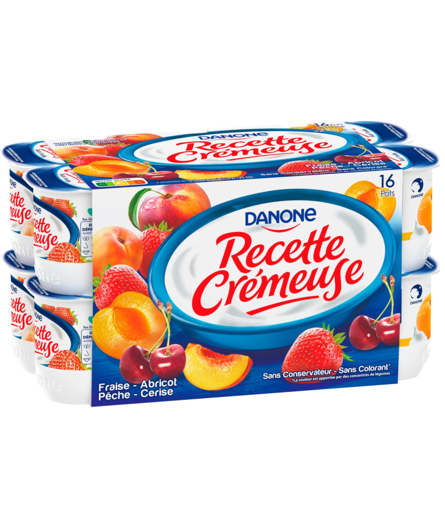 YAOURTS DANONE RECETTE CREMEUSE AUX FRUITS PANACHE 16X125G